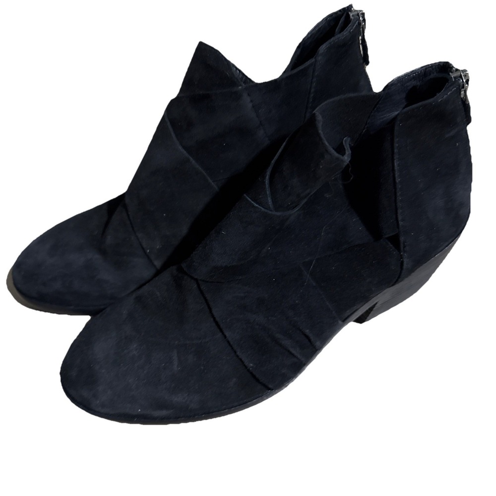 Eileen Fisher Boots Womens 7 Black Suede Ankle Booties Back Zip Block Heel Class